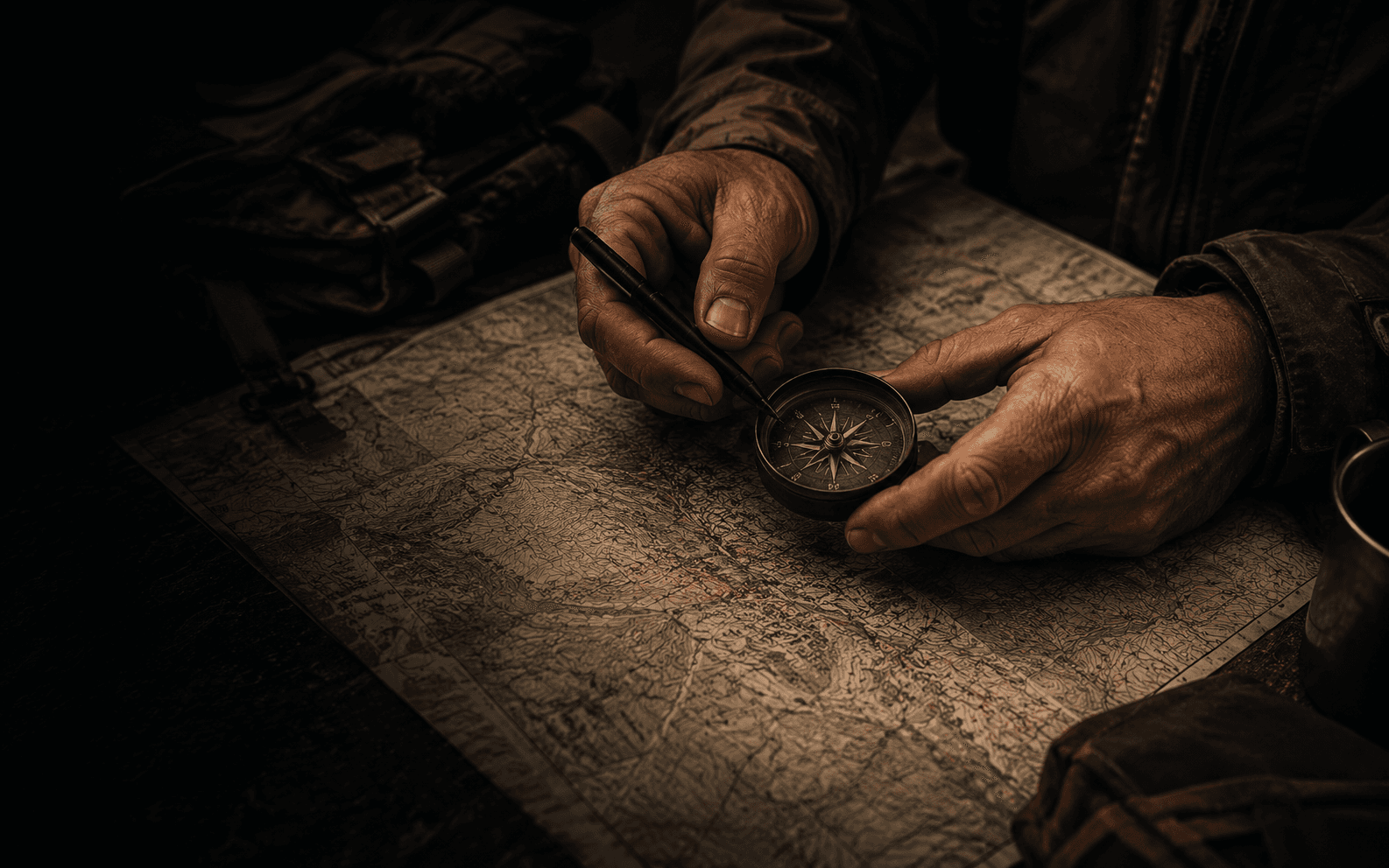 Navigation mit Karte und Kompass